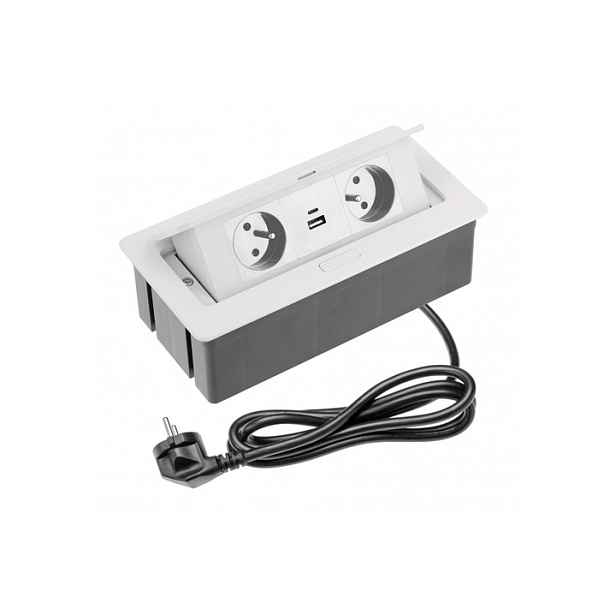 Zatahovací Zásuvka Zapuštěná Do Desky Bílá Gtv Soft 2X Zásuvka 2xUSB A+c