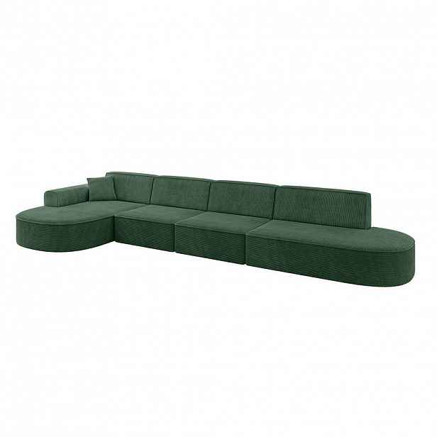 ALTDECOR ROHOVÁ SEDACÍ SOUPRAVA s otomanem vlevo MARI-L3 – 413 × 171 × 79 cm, zelený manšestr
