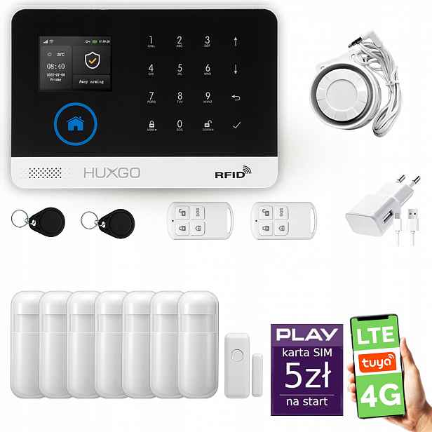 Bezdrátový alarm WiFi Gsm 4G, Tuya, alarmová sada Huxgo HXA003 R7PS