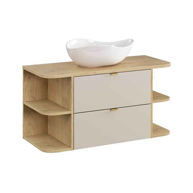 Comad Závěsná skříňka Dalia Cashmere Ovalia s deskou a umyvadlem 100 cm kašmírová/dub cremona