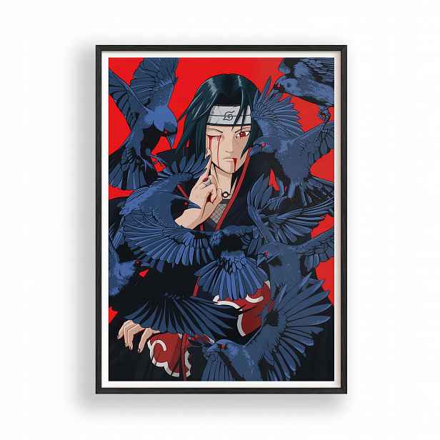 Obraz Itachi Uchiha Naruto Anime Plakát Rámeček Dřevěný Černý 30x42 cm