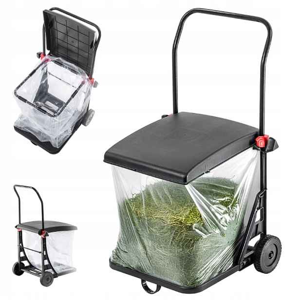 Zahradní Vozík Na Kolečkách S Košem 80L Na Listí, Trávu, Odpad, Pevný Rám