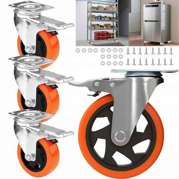 4 X Otočné Nábytkové Kolečko S Brzdou 100 MM, Sada Koleček 360 Kg Pro Kočárky