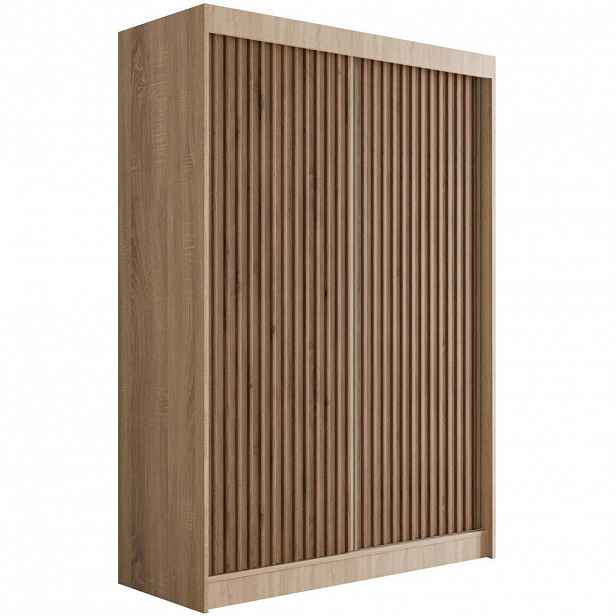 ALTDECOR ŠATNÍ SKŘÍŇ s lamelovými posuvnými dveřmi VILANv2 – 150 cm Sonoma dub + Sonoma dub + lamela dub wotan