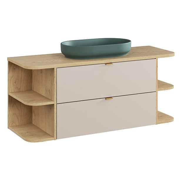 Comad Závěsná skříňka Dalia Cashmere River s deskou a umyvadlem 120 cm kašmírová/dub cremona