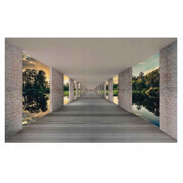 Fototapeta 3D Optický Tunel Les Jezero Krajina Do Ložnice 254x184