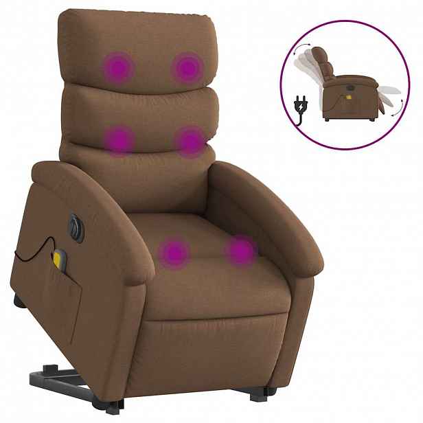 vidaXL Elektrické zvedací masážní polohovací křeslo hnědé textil