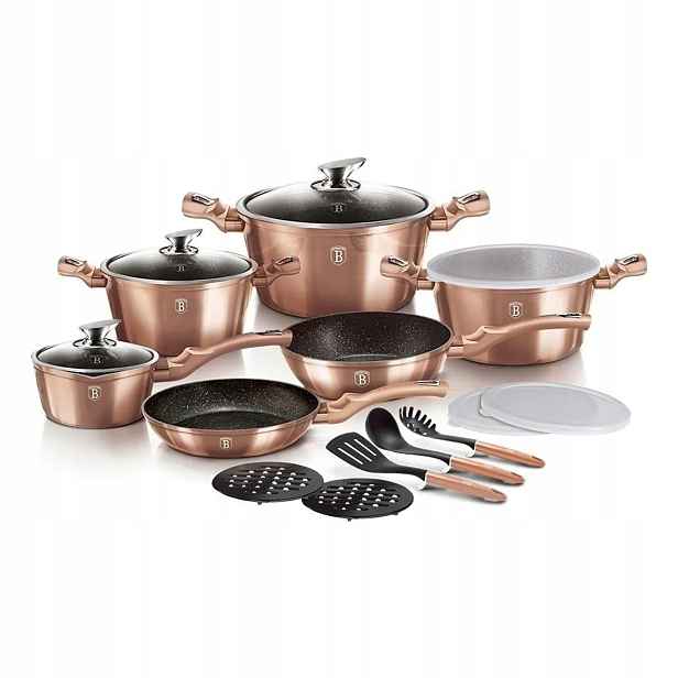 Berlingerhaus Rosegold Metallic Line Sada nádobí s mramorovým povrchem, 18
