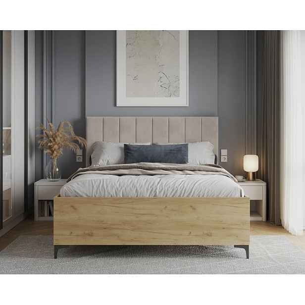 FDM Postel Sierra se zvedacím roštem Trinity krémová/dub craft, velikost 120x200