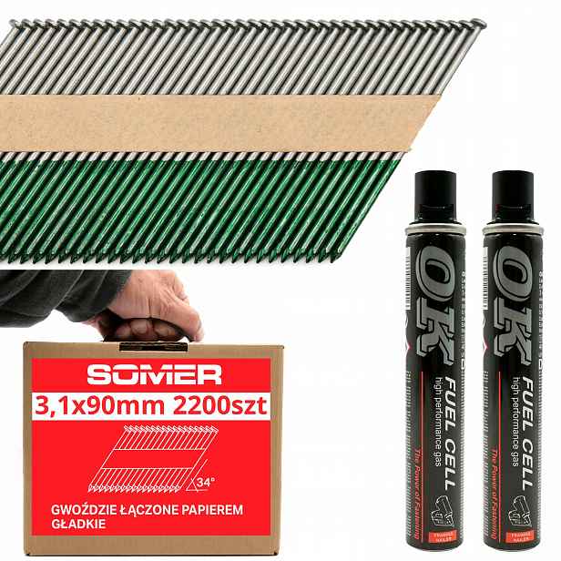 Hřebíky do hřebíkovačky a 2 gázy Ok 3,1x90 mm 2000 ks Hladké