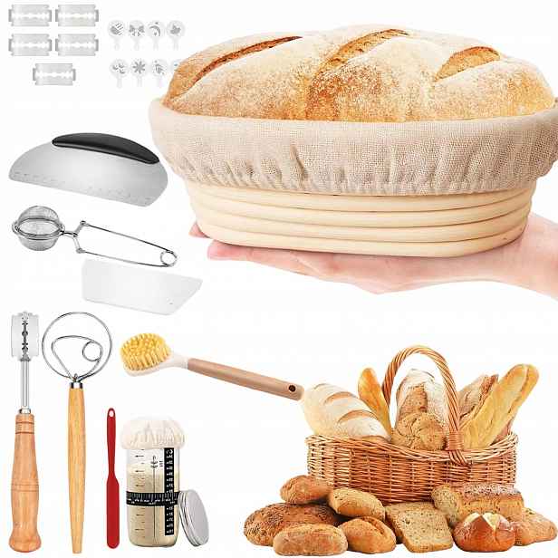 Košík Na Kynutí Chleba, Pečivo 25 CM S Nůž, Sada