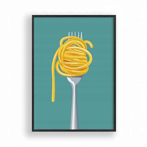 Obraz Těstoviny Spaghetti Plakát Rámeček Dřevěný Černý 30x42 cm