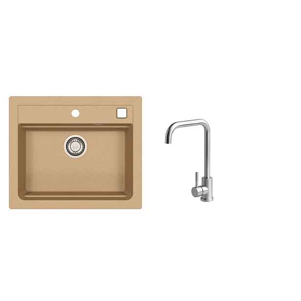 SET ALVEUS ATROX 30/55 + BATERIE ANGEL - obdélníkový granitový béžový dřez 590x500x200 mm v setu s baterií