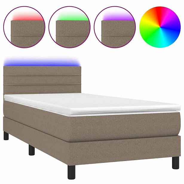 vidaXL Box spring postel s matrací a LED taupe 100x200 cm textil