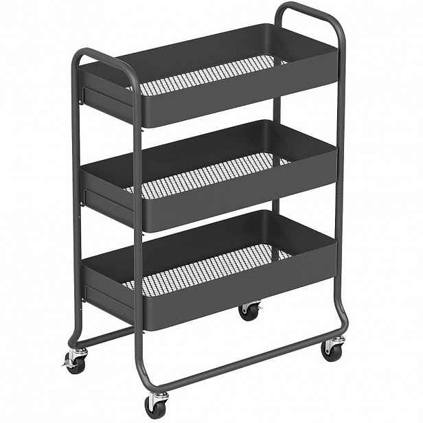 Modfu KUCHYŇSKÝ vozík z kovu 64,5x34x87 cm černý se 3 koši a 4 kolečky