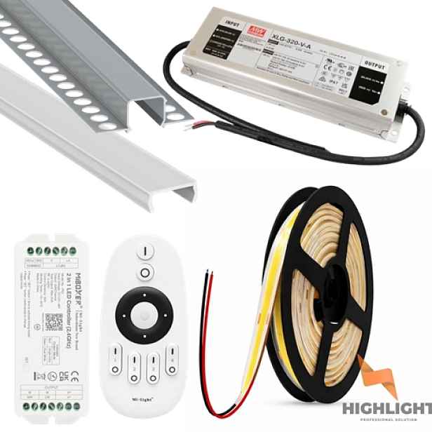 Sada Led pásek Fasáda Cob 8W 24V IP65 Stmívač Profil 30 m