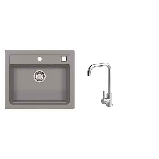 SET ALVEUS ATROX 30/81 + BATERIE ANGEL - obdélníkový granitový beton dřez 590x500x200 mm v setu s baterií