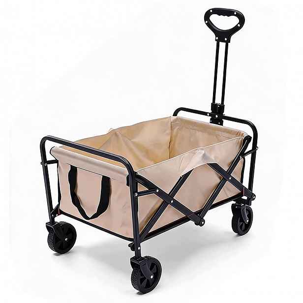 Skládací kempingový vozík 75 l, 150 kg, otočná kola, Khaki