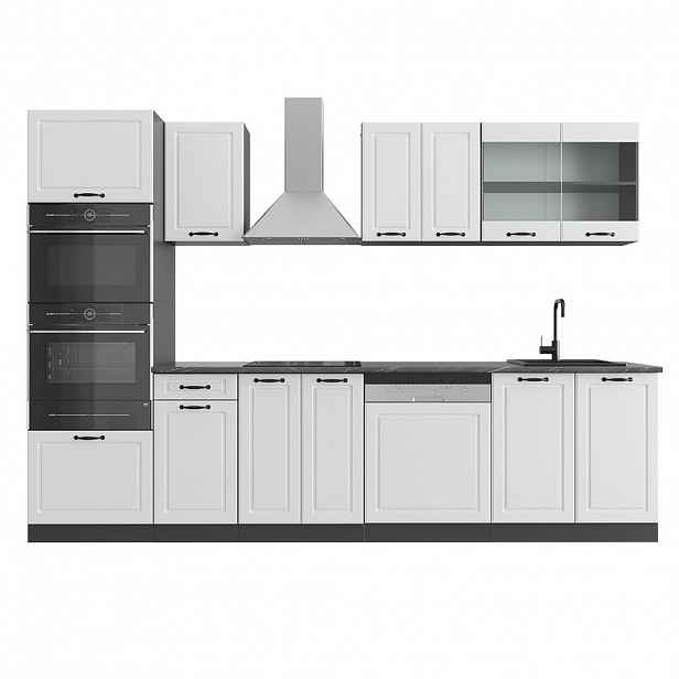 Vicco KUCHYŇSKÝ KOUT R-Line Bílý venkovský dům 300 cm s vysokou skříní, PD Antracit