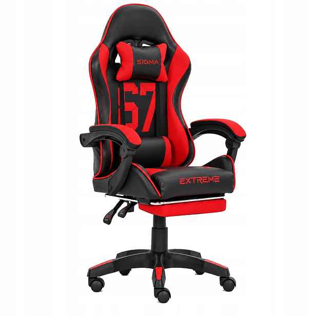 Herní křeslo Extreme Sigma 67 Red s podnožkou, černo-červené