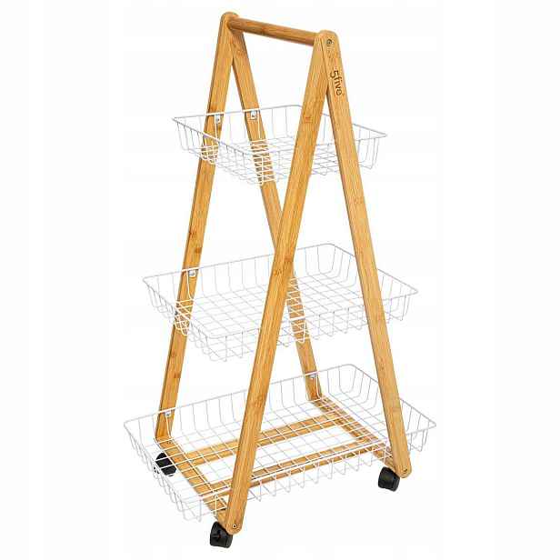 Kuchyňský vozík košíky 3-patrový Bambusový bílý