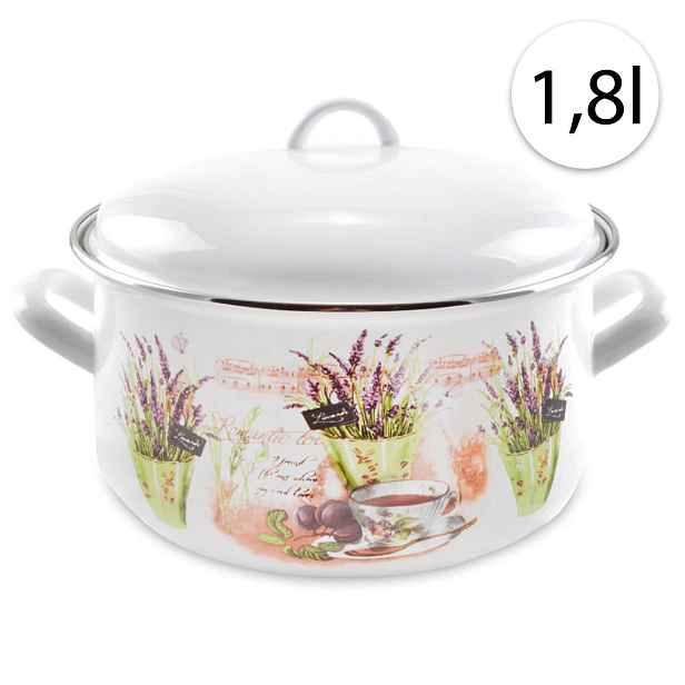 Perfect Home 14223 Smaltovaný hrnec 16cm, 1,8l + poklice, bílý, levandule