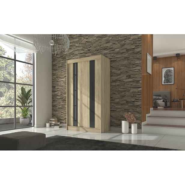 Šatní skříň s posuvnými dveřmi 120 cm FADRA - dub sonoma / černá