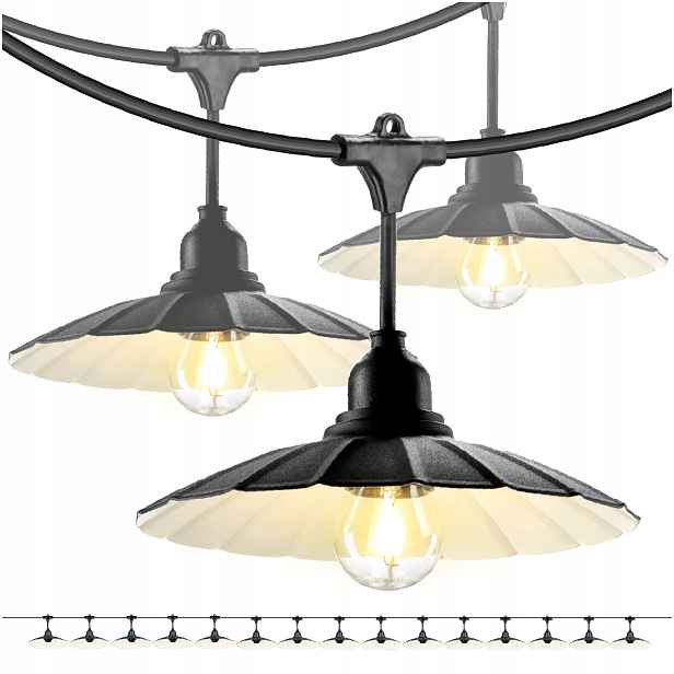 Zahradní girlanda Crete 15 m kabel 5 m, 15xE27, stínidla M1 Kobi