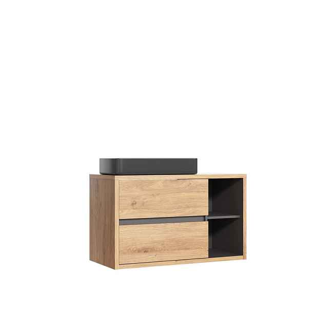 Comad Závěsná skříňka Devon s deskou a umyvadlem 100 cm dub shetland/grafit