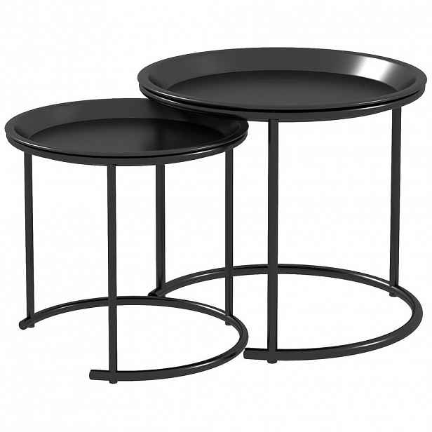HOMCOM SADA 2 KUSŮ ODKLÁDACÍCH STOLKŮ, kulaté Ø 43/35 cm, černé