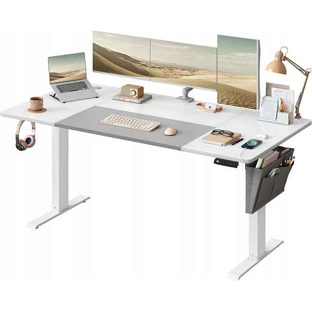 Psací stůl s elektrickou regulací výšky, bílý, 70x140x72-120 cm, tichý