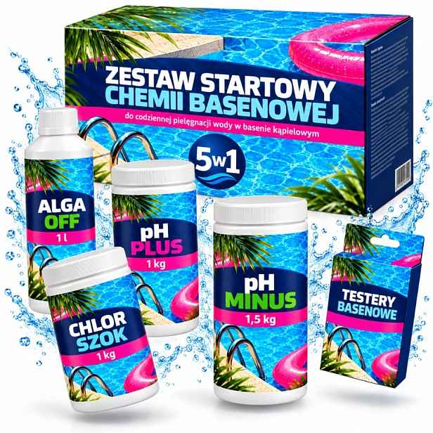 Sada Pro Bazénovou Vodu 5V1 Ph Plus Tester Alga Off Ph Minus Chlor Šok