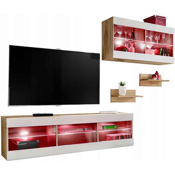 Sada Rtv nábytku Tivoli SET3 Dub Wotan/Bílá, Rgb Led
