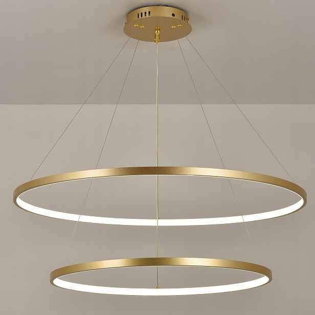 Stropní Svítidlo 60/80 cm 2 Kroužky zlatá závěsná Led Lampa Dálkový Ovladač do obývacího pokoje
