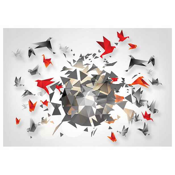 Vliesová fototapeta Origami ptáci geometrie šedý gradient 250x175 lepidlo