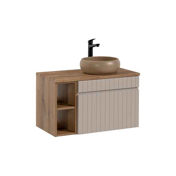 Comad Závěsná skříňka Iconic II s deskou a umyvadlem 80 cm kašmír/dub coast evoke
