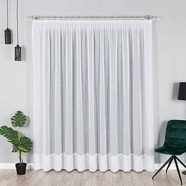 Mg záclona 105 Voál Bílá výšivka dole 350x300 cm Hotová Obšitá M
