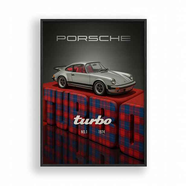 Obraz Porsche 911 Turbo Plakát Rámeček Dřevěný Černý 30x42 cm