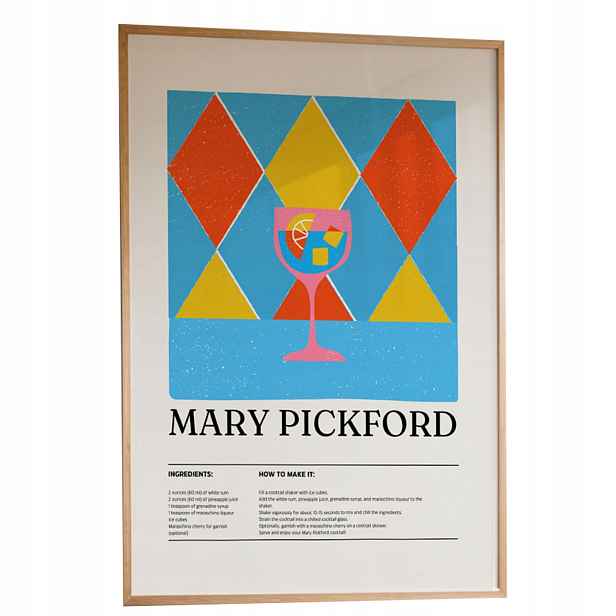 Plakát Mary Pickford A3 Bar Kuchyně Drink Recept Rámeček Dřevěný 30x42 cm