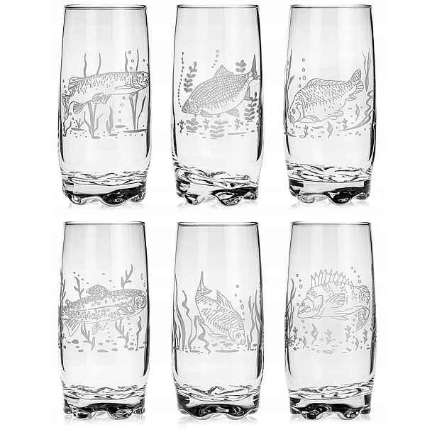 Rybářské sklenice s dlouhým nápojem do nápojů, džusu, vody 350 ml, 6 ks
