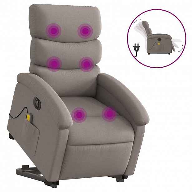 vidaXL Elektrické zvedací masážní polohovací křeslo taupe textil
