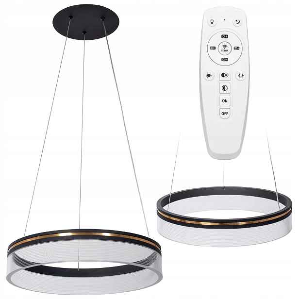 Závěsná Led Lampa Kovová Černá Moderní Dálkový Ovladač