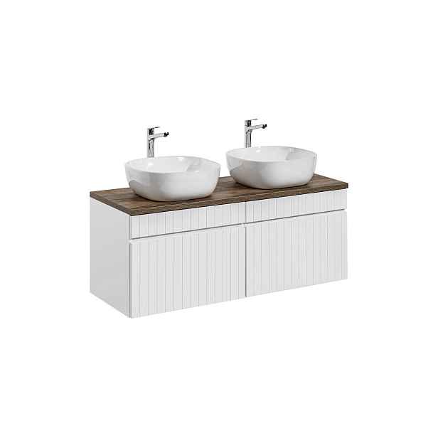 Comad Závěsná skříňka Iconic s deskou a umyvadly 120 cm bílá/dub santa fe vintage