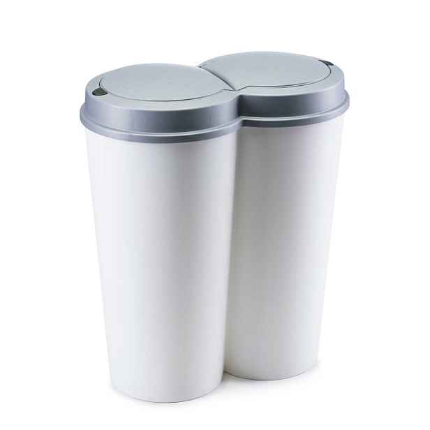 HowHomely Dvoukomorový odpadkový koš TWIN 50 L bílý/šedý