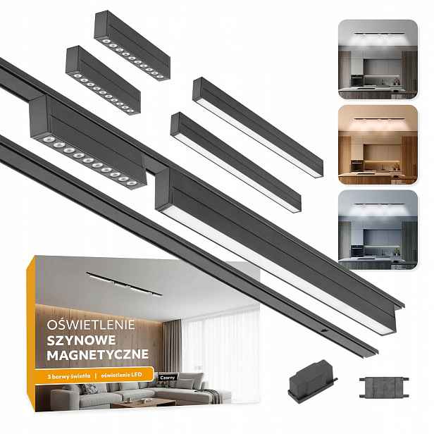 Magnetické kolejnicové osvětlení Sada 2x Kolejnice 1 m 4x Led lampa Lišta