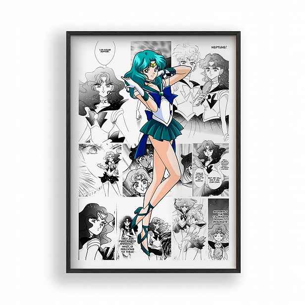 Obraz Sailor Moon Neptune Anime Plakát Rámeček Dřevěný Černý 30x42 cm