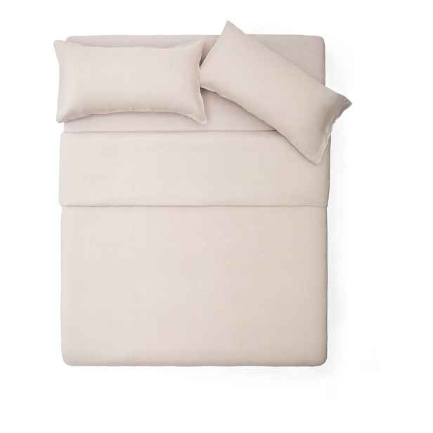 Povlečení šedobéžové na dvoulůžko/prodloužené s příměsí lnu 240x220 cm Simmel – Kave Home