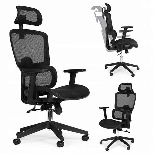 ModernHome 9591 Kancelářská ergonomická židle s opěrkou hlavy, černá