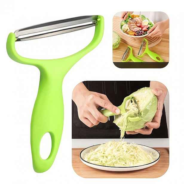 TEMU 1ks Nerezový širokoústní kráječ zelí a loupák na ovoce – multifunkční kuchyňský nástroj s ergonomickou rukojetí, urychluji řezání i strouháni