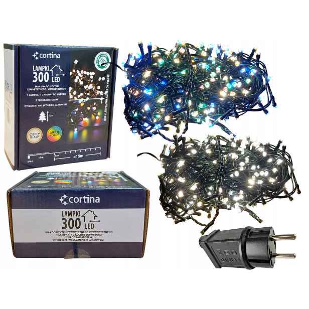 Vánoční Osvětlení Na Stromeček 300 Led Venkovní IP44 2 Barvy Teplá Bílá Nebo Multi